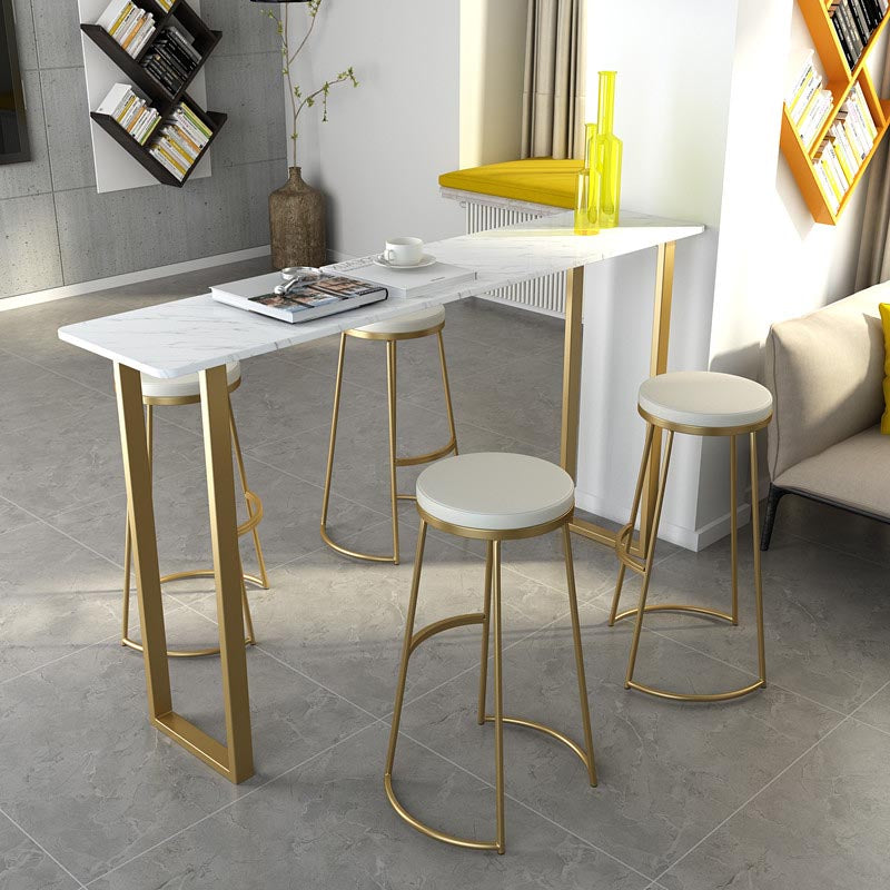 Rectangle Top Glam Bar Table 42-inch Height Gold Pedestal Bistro Table