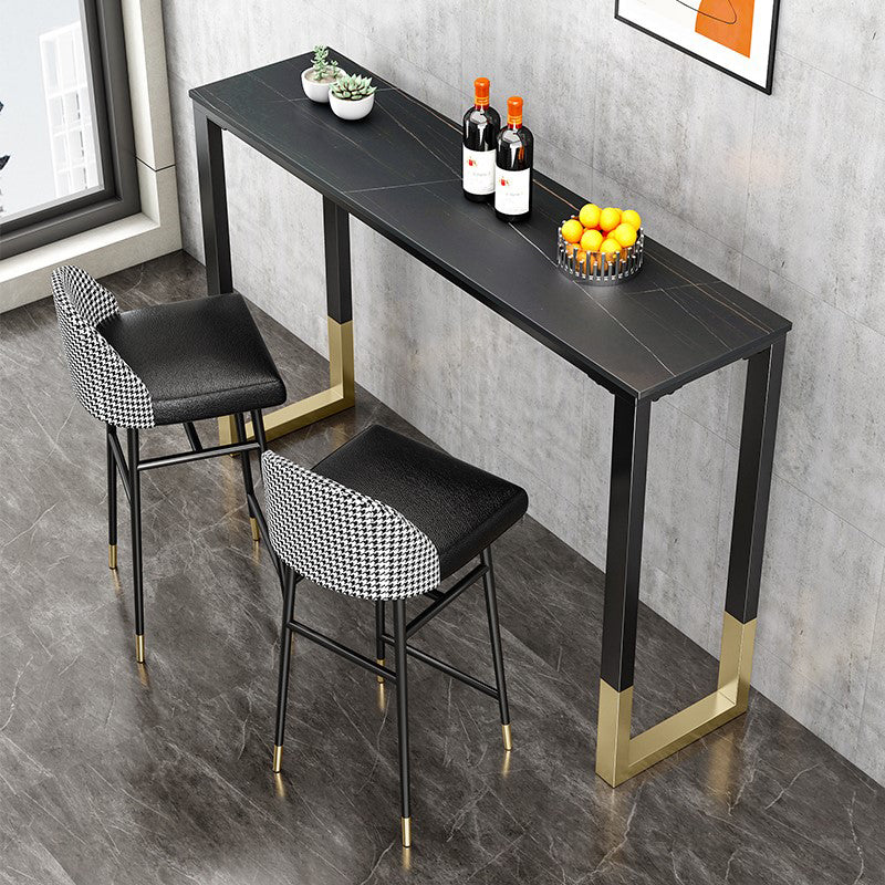 Glam Style Bar Table 42-inch Height Stone Top Bistro Table with Gold Pedestal