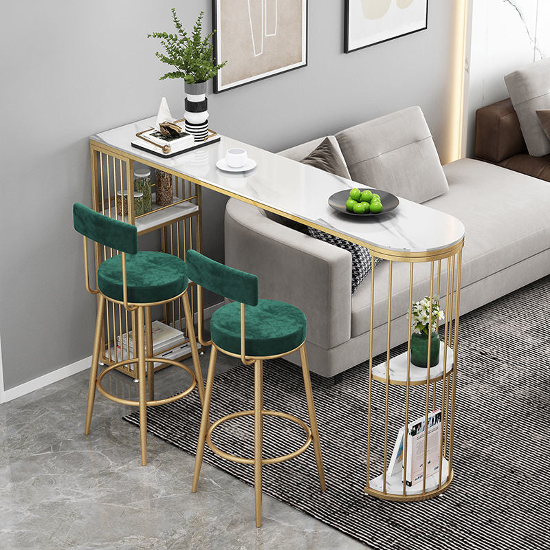 Stone Bar Dining Table Glam Bar Table with Double Pedestal for Living Room Kitchen