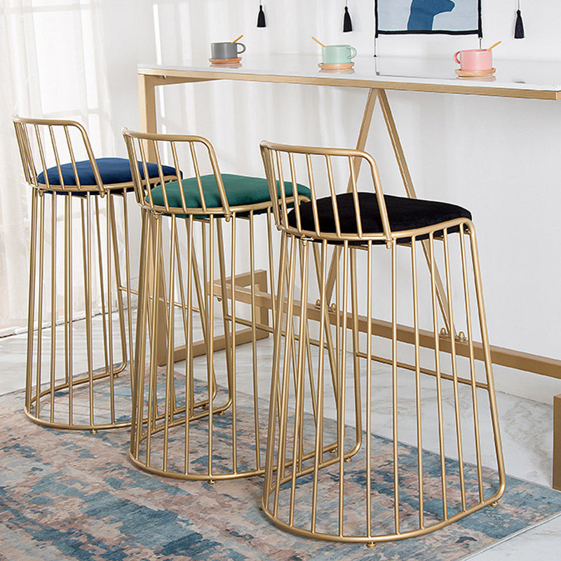 Glam Style Upholstered Bar Stools Armless Low Back Stools with Metal Base