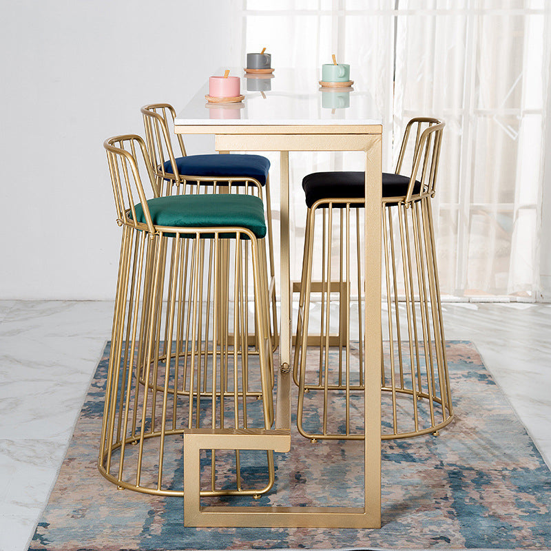 Glam Style Upholstered Bar Stools Armless Low Back Stools with Metal Base