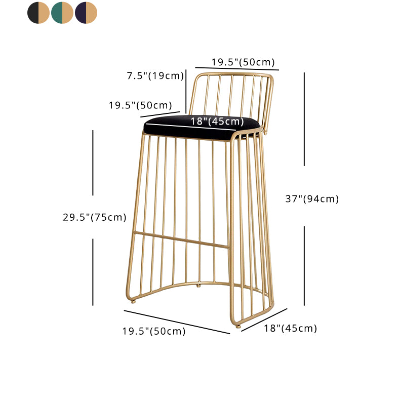 Glam Style Upholstered Bar Stools Armless Low Back Stools with Metal Base