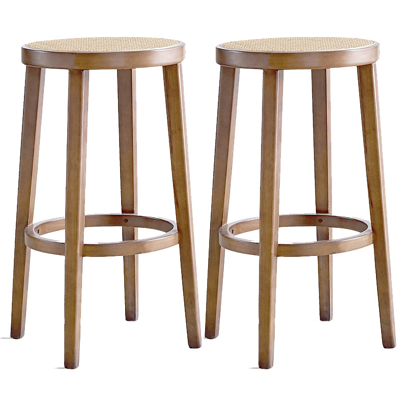 Modern Backless Bar-stool Round Counter Bar Stool with Wooden Legs