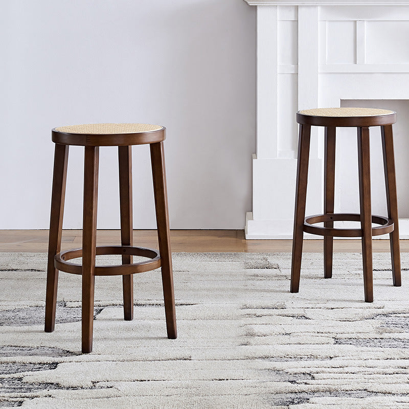 Modern Backless Bar-stool Round Counter Bar Stool with Wooden Legs