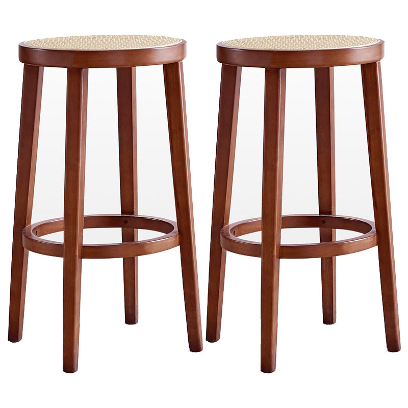 Contemporary Design Solid Wood Bar Stools Wicker Backless Stools