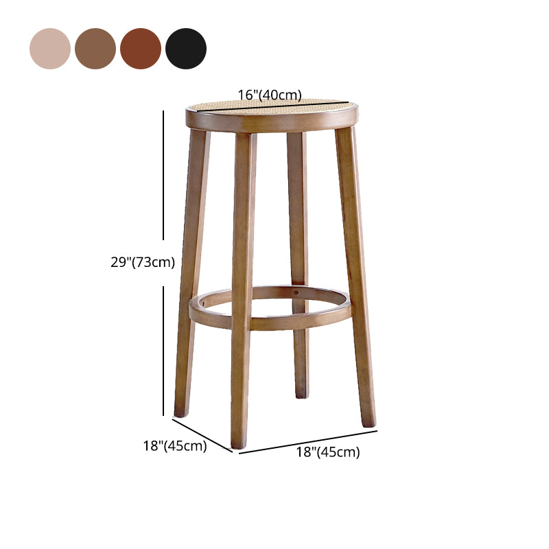 Contemporary Design Solid Wood Bar Stools Wicker Backless Stools