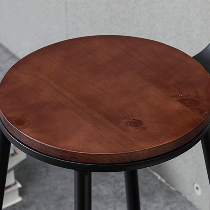 Indoor Industrial Wood Top Barstool Metal 4 Legs Bar Stool with Pedal