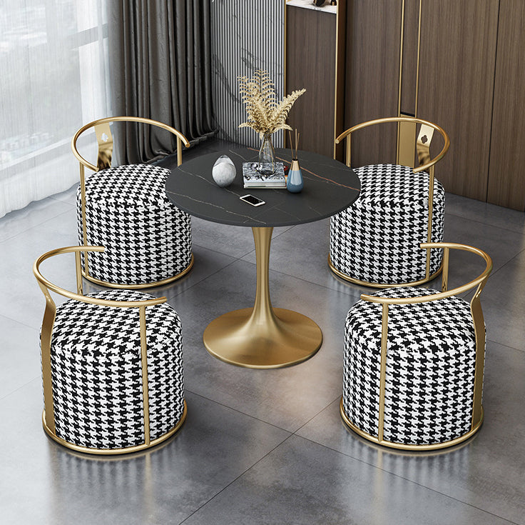 Glam Black Sintered Stone Dining Table Set Round 1/2/3/4/5 Pieces Dining Set