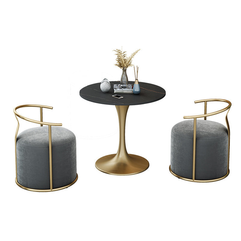 Glam Black Sintered Stone Dining Table Set Round 1/2/3/4/5 Pieces Dining Set