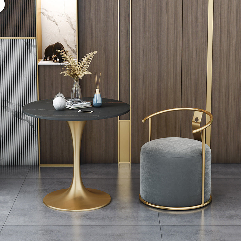 Glam Black Sintered Stone Dining Table Set Round 1/2/3/4/5 Pieces Dining Set