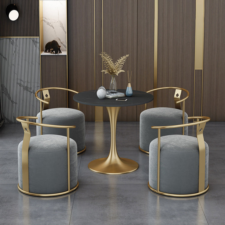 Glam Black Sintered Stone Dining Table Set Round 1/2/3/4/5 Pieces Dining Set