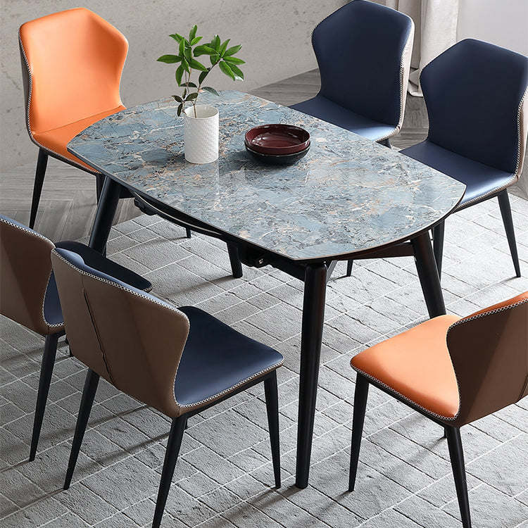 Modern Scalable Dinette Set 1/4/5/7 Pieces Round Blue Sintered Stone Top Dining Table Set