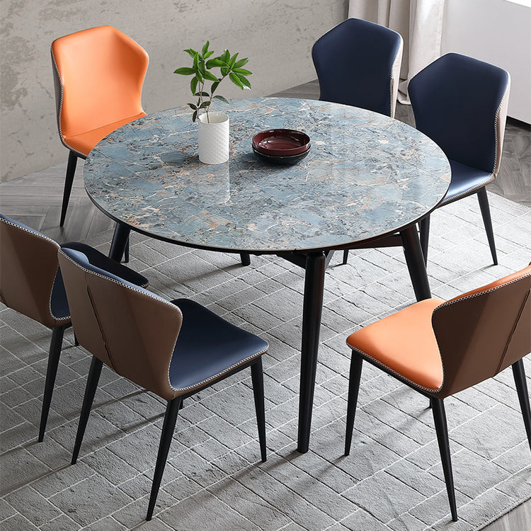 Modern Scalable Dinette Set 1/4/5/7 Pieces Round Blue Sintered Stone Top Dining Table Set