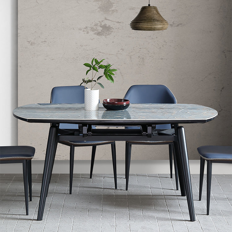 Modern Scalable Dinette Set 1/4/5/7 Pieces Round Blue Sintered Stone Top Dining Table Set