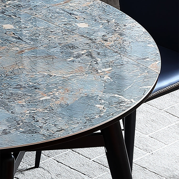 Modern Scalable Dinette Set 1/4/5/7 Pieces Round Blue Sintered Stone Top Dining Table Set