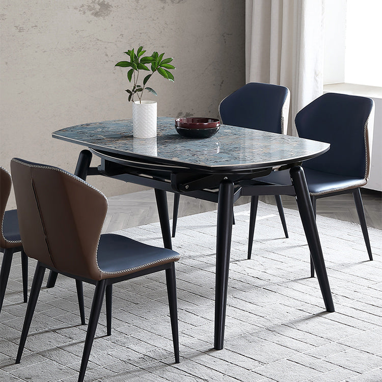 Modern Scalable Dinette Set 1/4/5/7 Pieces Round Blue Sintered Stone Top Dining Table Set