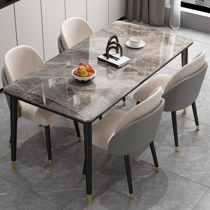 Glam Iron Dining Table Set 1/2/5/7 Pieces Rectangle Dinette Set with Sintered Stone Top