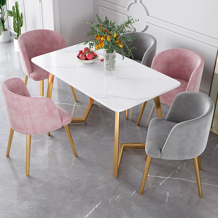 Glam Iron Dining Table Set 1/2/5/6 Pieces Rectangle Dinette Set with Sintered Stone Top