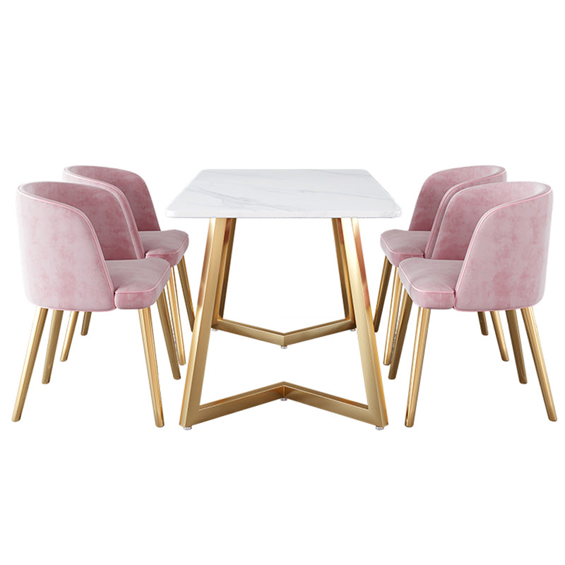 Glam Iron Dining Table Set 1/2/5/6 Pieces Rectangle Dinette Set with Sintered Stone Top