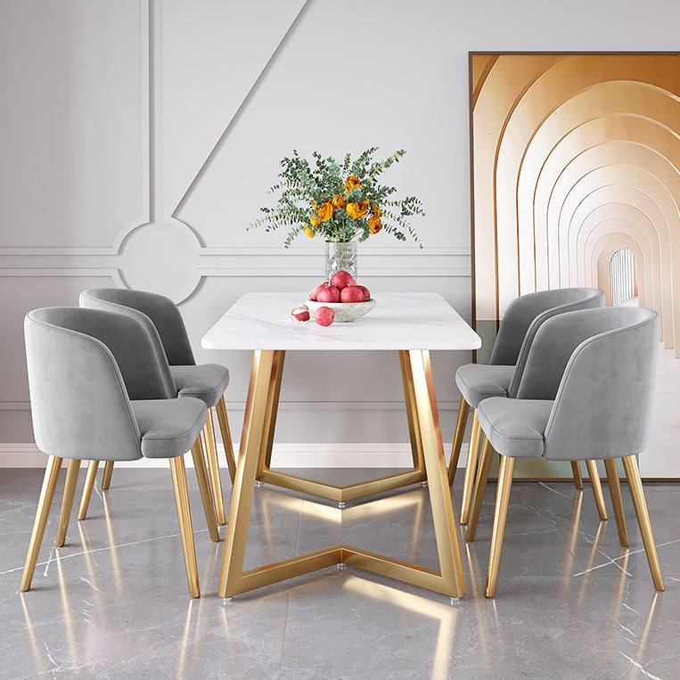 Glam Iron Dining Table Set 1/2/5/6 Pieces Rectangle Dinette Set with Sintered Stone Top
