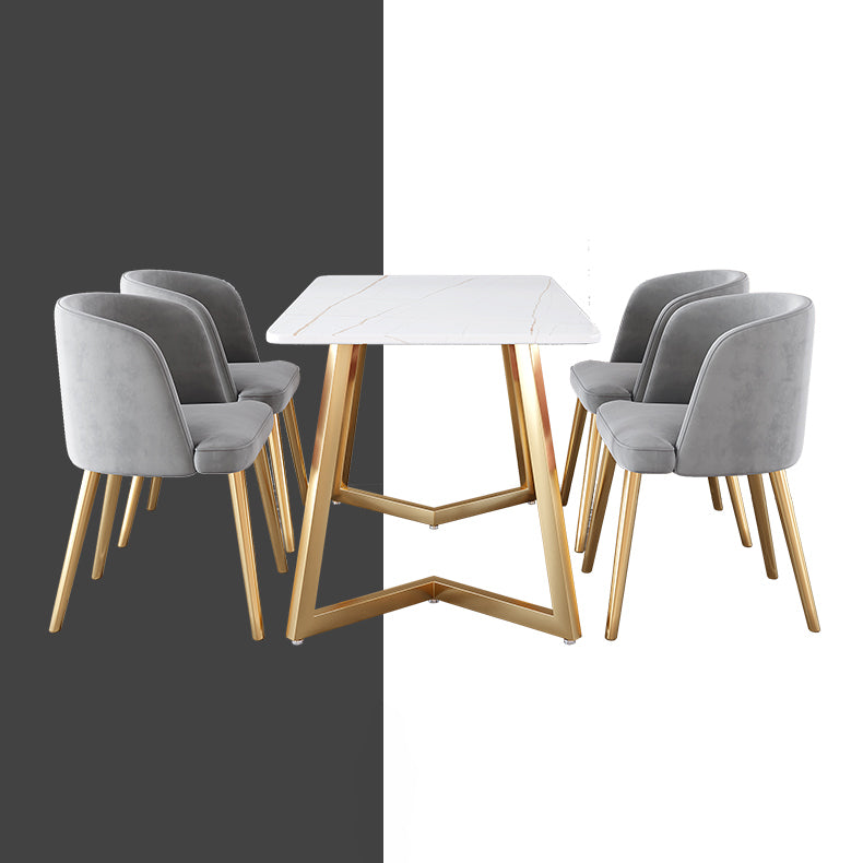 Glam Iron Dining Table Set 1/2/5/6 Pieces Rectangle Dinette Set with Sintered Stone Top