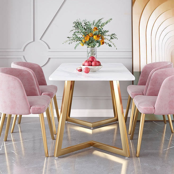 Glam Iron Dining Table Set 1/2/5/6 Pieces Rectangle Dinette Set with Sintered Stone Top