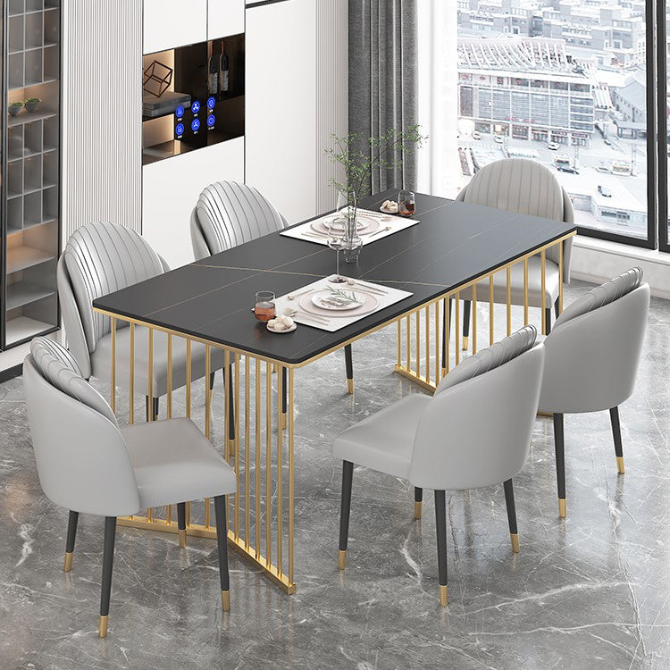 Glam Iron Dining Table Set 1/2/5/7 Pieces Dinette Set with Rectangle Sintered Stone Top
