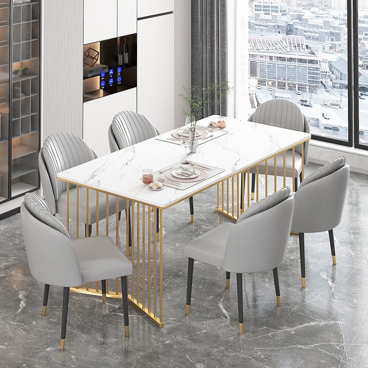 Glam Iron Dining Table Set 1/2/5/7 Pieces Dinette Set with Rectangle Sintered Stone Top
