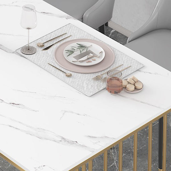 Glam Iron Dining Table Set 1/2/5/7 Pieces Dinette Set with Rectangle Sintered Stone Top