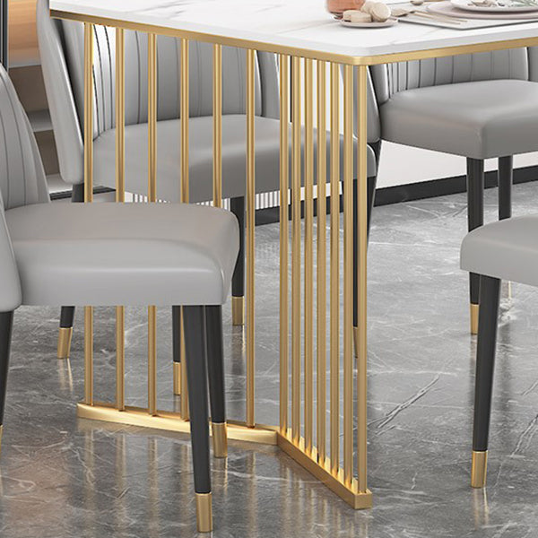 Glam Iron Dining Table Set 1/2/5/7 Pieces Dinette Set with Rectangle Sintered Stone Top