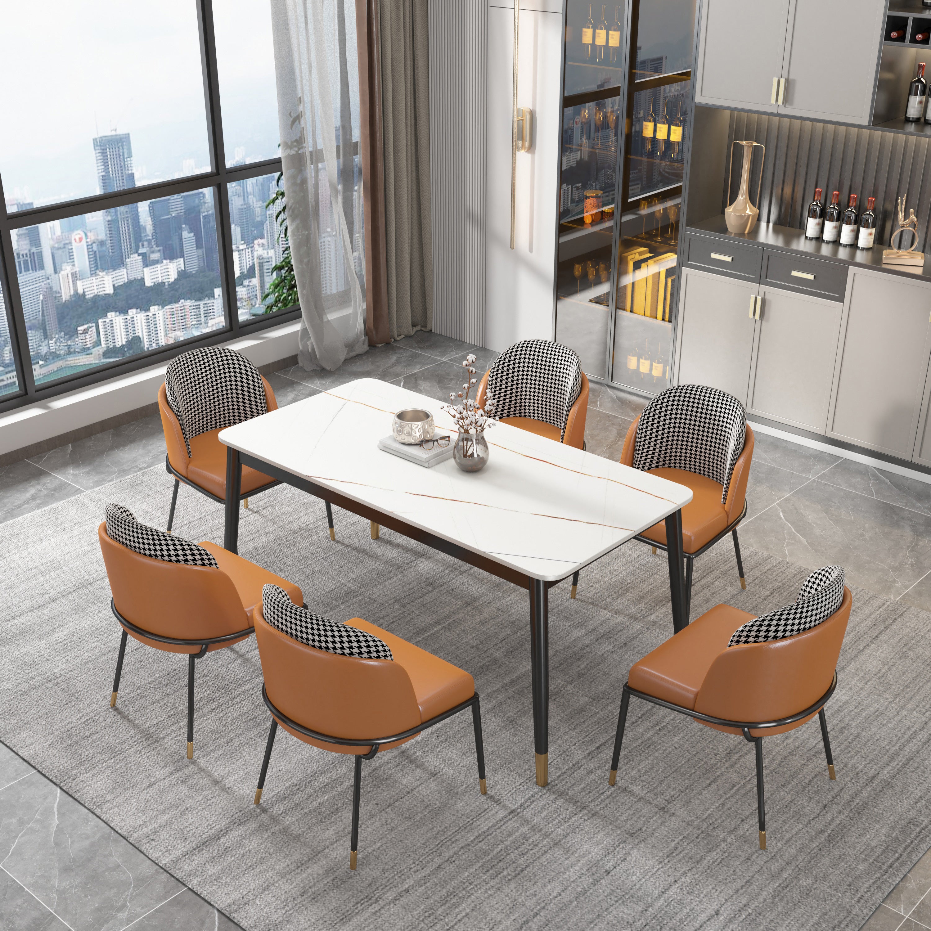 Glam Rectangle Dining Table Set 1/4/5/7 Pieces Dinette Set with Sintered Stone Top