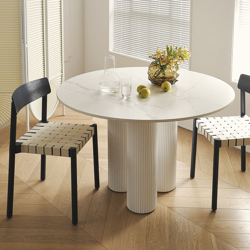 Contemporary Round Dinette Table Sintered Stone and Solid Wood Top Table