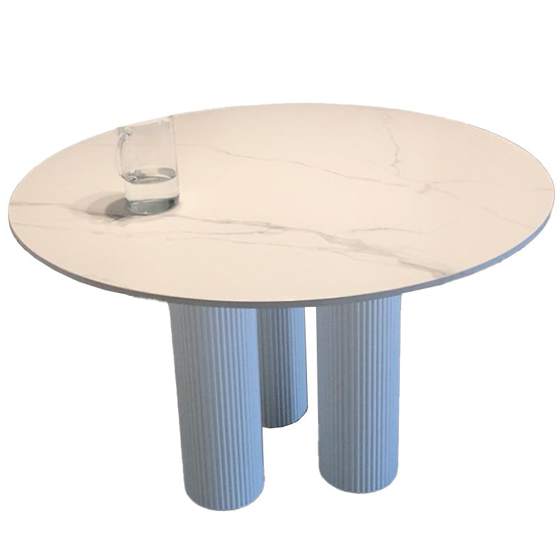 Contemporary Round Dinette Table Sintered Stone and Solid Wood Top Table