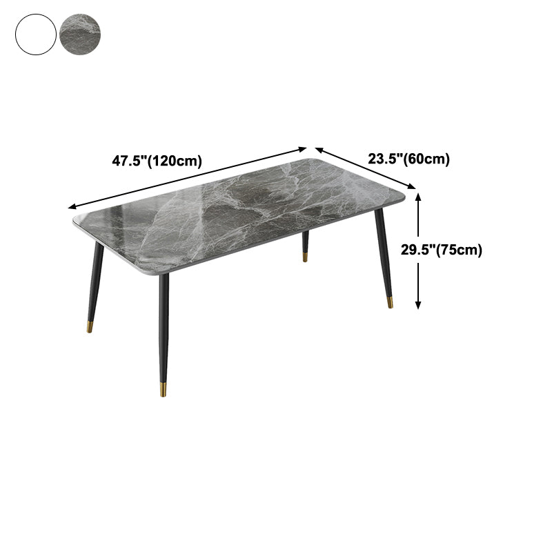 Contemporary Rectangle Stone Table for Restaurant Black Metal Pedestal Dining Table