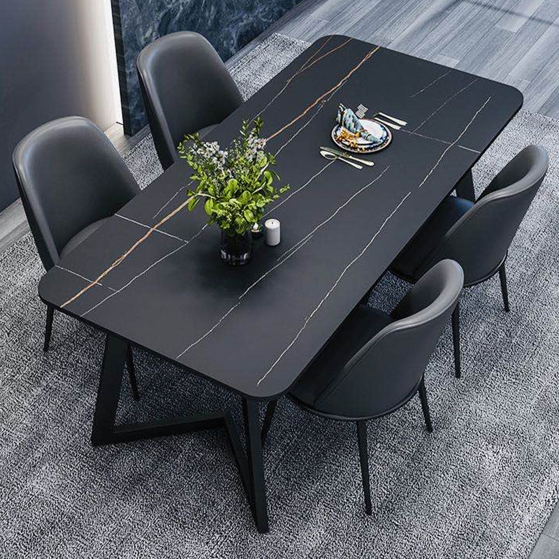 Rectangle Black Base Dining Room Kitchen Table Industrial Fixed Dinner Table