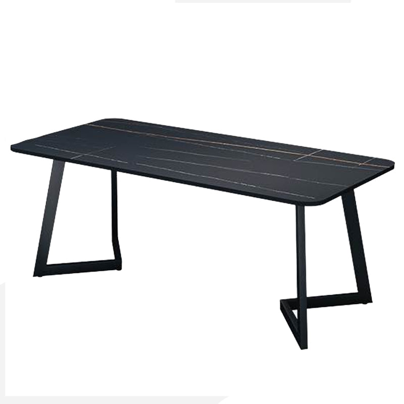 Rectangle Black Base Dining Room Kitchen Table Industrial Fixed Dinner Table