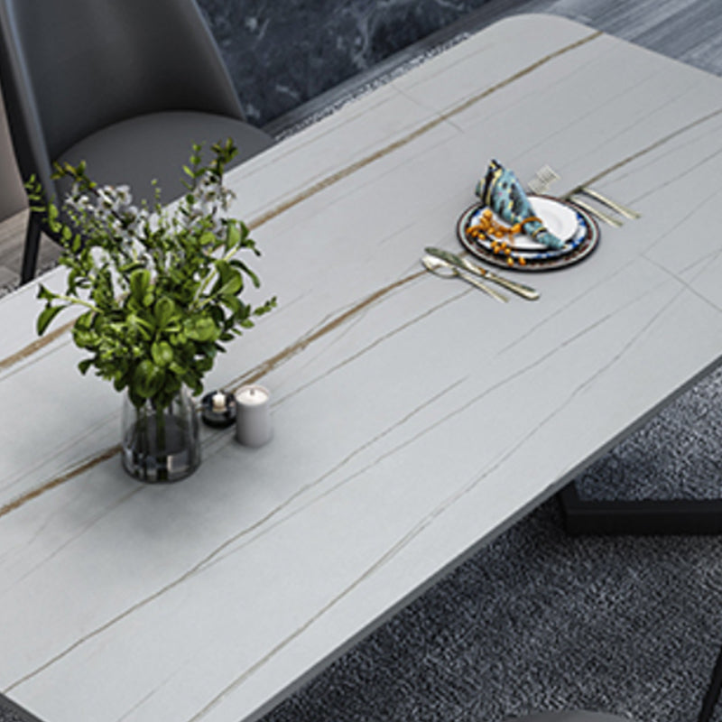 Rectangle Black Base Dining Room Kitchen Table Industrial Fixed Dinner Table