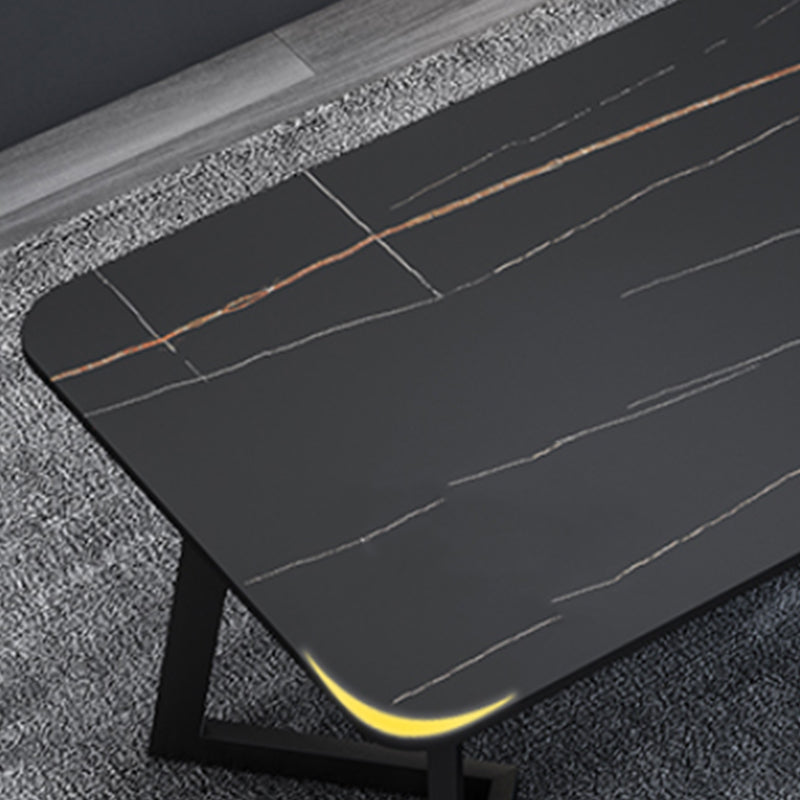 Rectangle Black Base Dining Room Kitchen Table Industrial Fixed Dinner Table