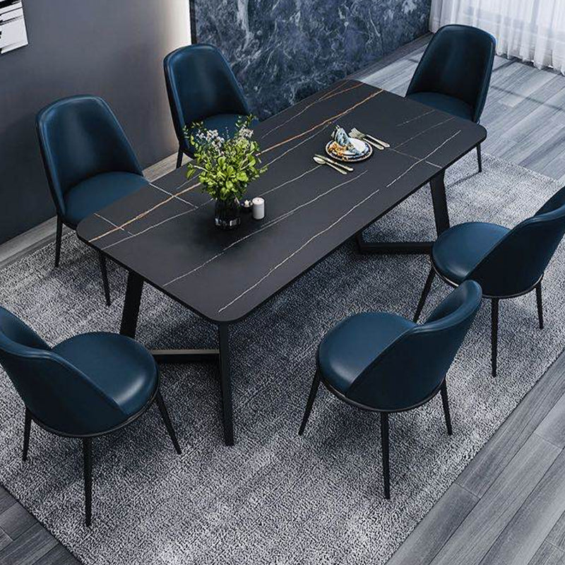 Rectangle Black Base Dining Room Kitchen Table Industrial Fixed Dinner Table