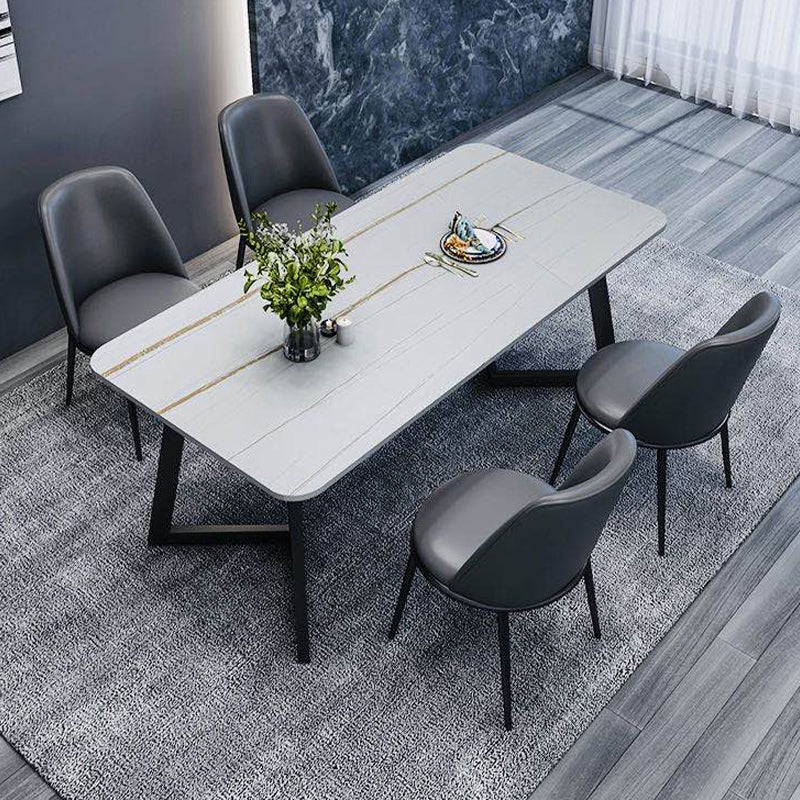 Rectangle Black Base Dining Room Kitchen Table Industrial Fixed Dinner Table