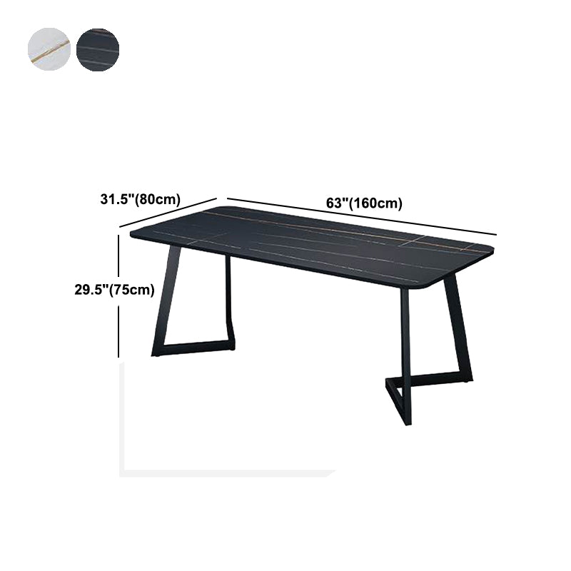 Rectangle Black Base Dining Room Kitchen Table Industrial Fixed Dinner Table