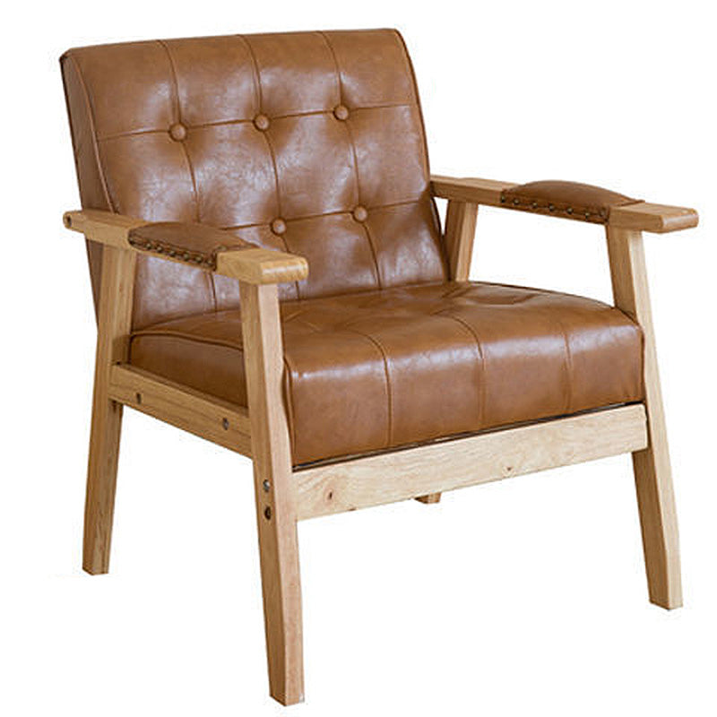 Modern 25.5"W PU Arm Chair with Basic Four Legs and Tufted Back for Office