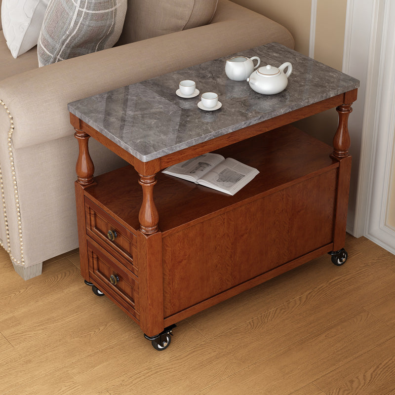 13.7" W X 23.6" H Farmhouse Wood Side Table Two-Drawer Side Table with Wheels