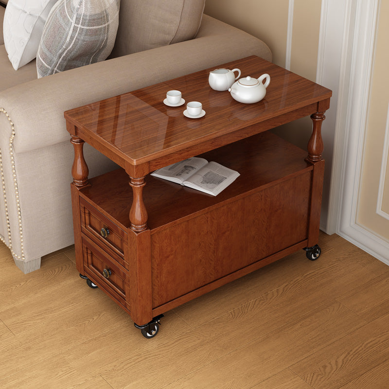13.7" W X 23.6" H Farmhouse Wood Side Table Two-Drawer Side Table with Wheels
