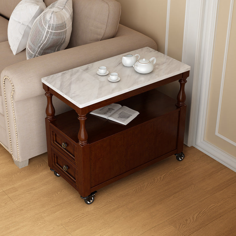 13.7" W X 23.6" H Farmhouse Wood Side Table Two-Drawer Side Table with Wheels