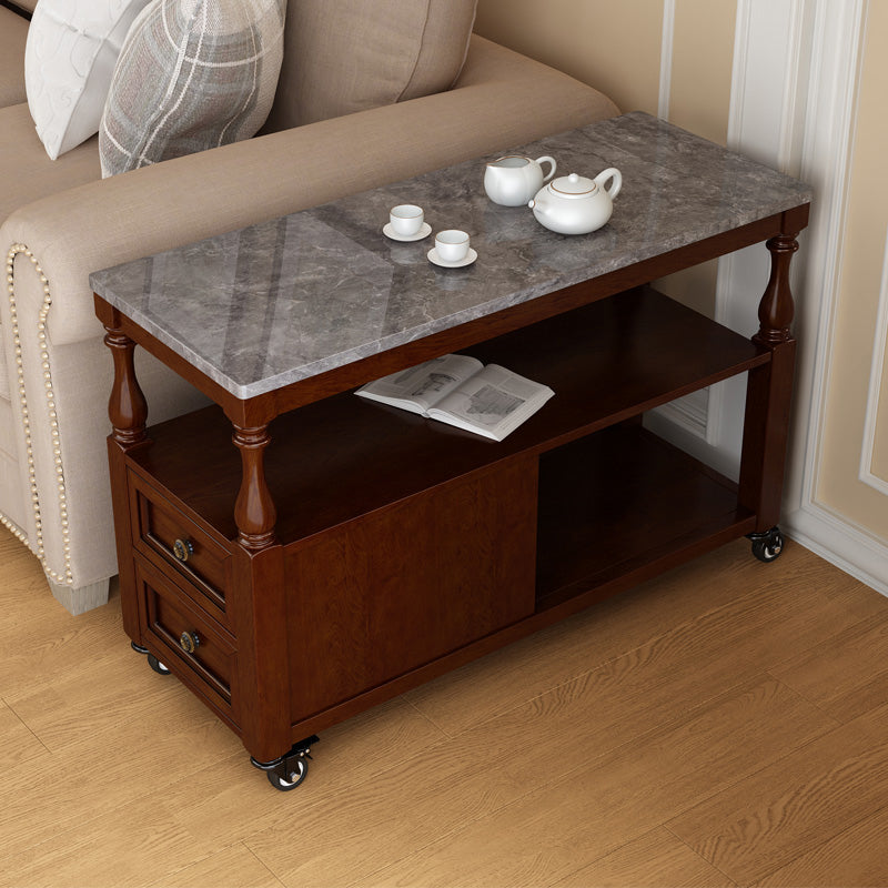 13.7" W X 23.6" H Farmhouse Wood Side Table Two-Drawer Side Table with Wheels