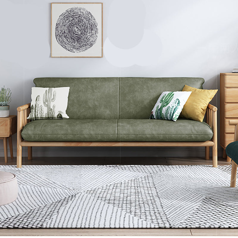 Faux Leather Scandinavian Square Arm Sofa with Wood Base - 30.3" H