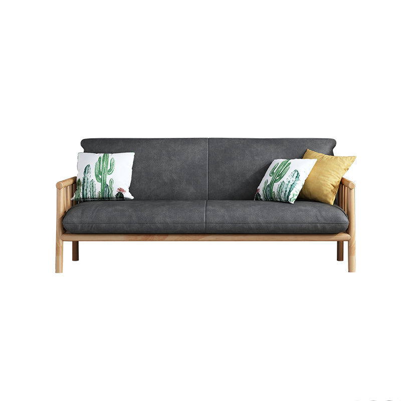 Faux Leather Scandinavian Square Arm Sofa with Wood Base - 30.3" H