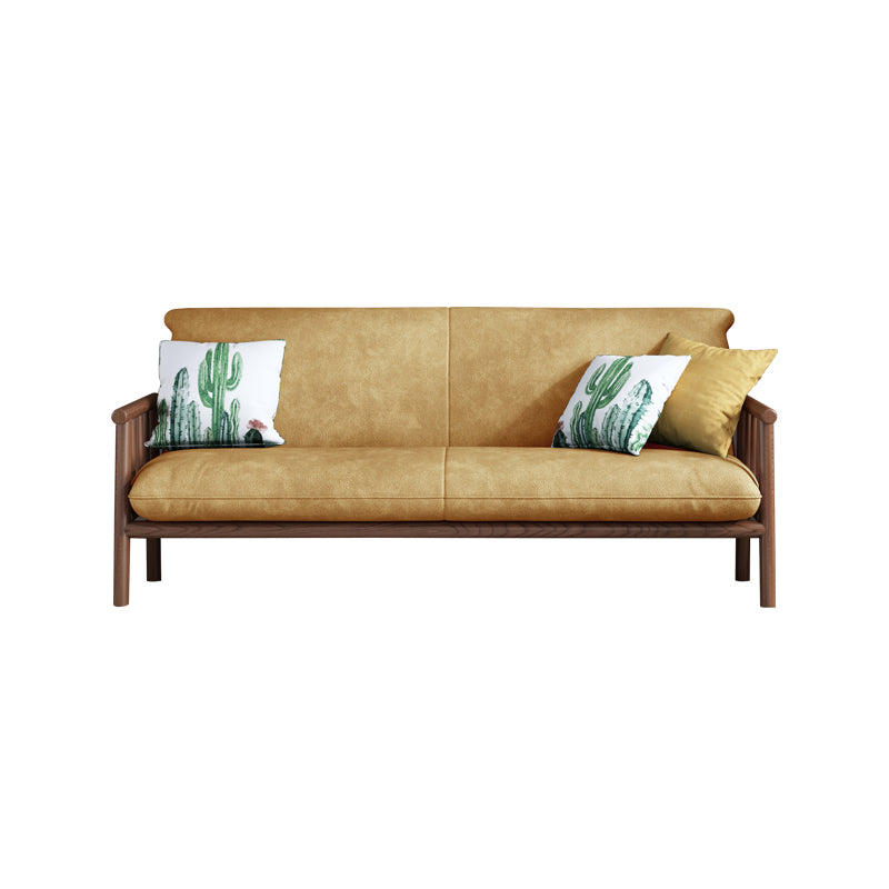 Faux Leather Scandinavian Square Arm Sofa with Wood Base - 30.3" H