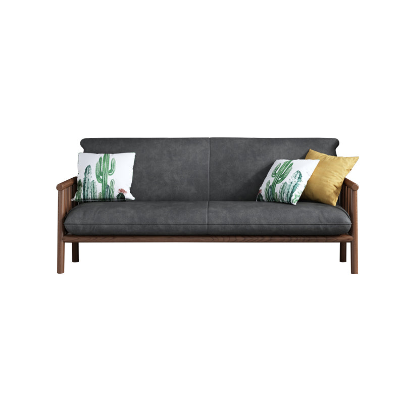 Faux Leather Scandinavian Square Arm Sofa with Wood Base - 30.3" H